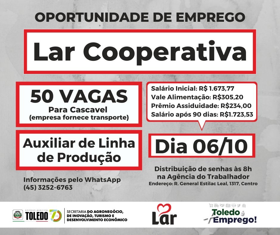 Agência do Trabalhador de Cascavel tem 688 vagas disponíveis