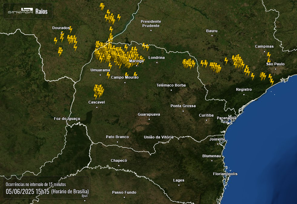 Raios são registrados em Cascavel pelo Simepar
