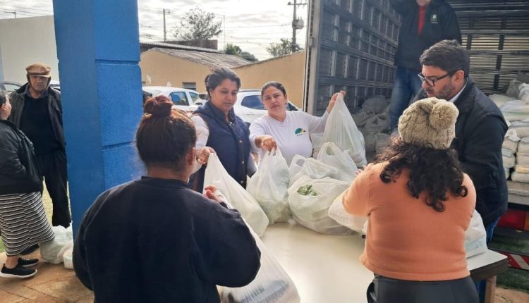 Na primeira ação, foram contempladas 274 famílias com arroz, feijão, fubá, verduras, legumes, frutas e suco Crédito: Prefeitura de Toledo