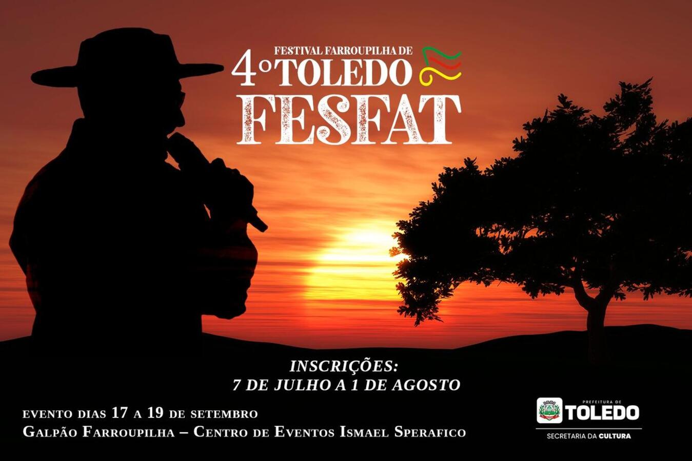 Festival Farroupilha de Toledo será realizado entre os dias 17 e 19 de setembro (quarta a sexta) em galpão a ser montado no Centro de Eventos Ismael Sperafico Crédito: Prefeitura de Toledo
