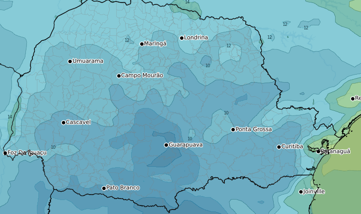 Previsão do tempo segundo a Simepar