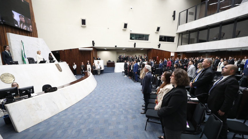 Cerimônia de posse dos deputados universitários ocorreu na tarde desta quinta-feira (17), no Plenário da Casa. Créditos: Orlando Kissner/Alep