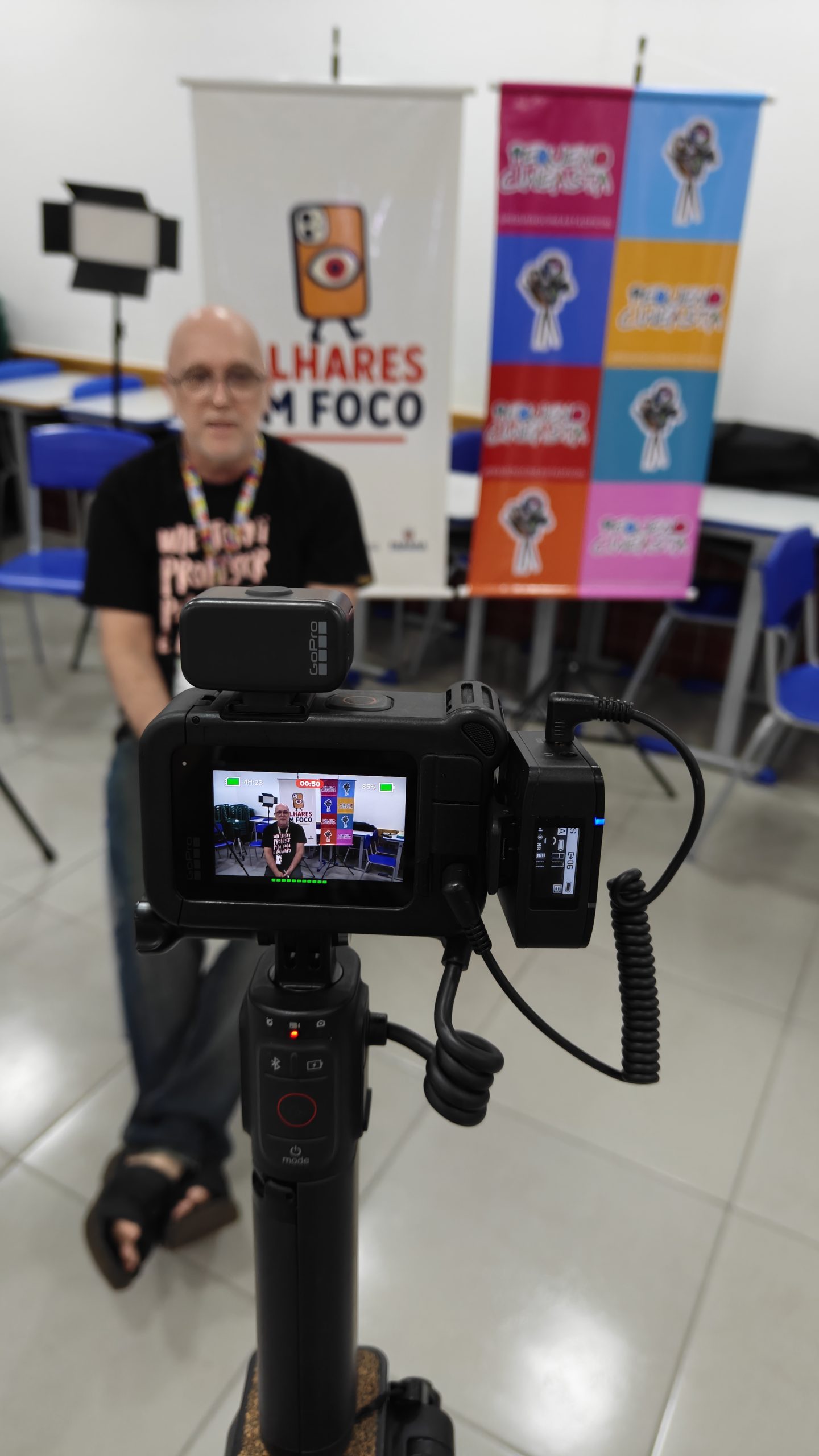 A oficina contou com a atriz e fundadora do ‘Projeto Pequeno Cineasta’, Daniela Gracindo, e do diretor de televisão e educador, Aldo Picini Crédito: Marcelo Rocha